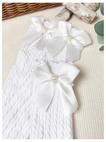 OYOANGLE Girl's 3 Pairs Bowkont Decor Knee High Socks Cable Knit Long Stockings Soft Tube Sock3