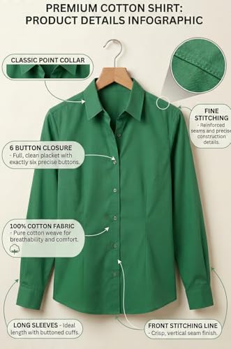 Image of modny Women Formal Cotton Shirt | Full Sleeve Regular Fit with V-Shape Collar | Stylish Casual & Office Wear Shirt | Available in Plus Sizes