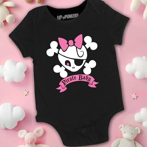 Pirate Baby Girl Bodysuit - Cute Skull and Crossbones Pink Bow2