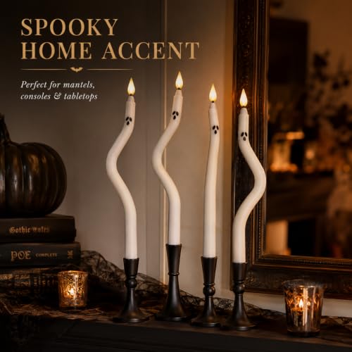 Image of Ghost Flameless LED Taper Candles, 10 Inch Flickering Wax Candles with Remote & Timer, Battery Operated Dripless Tapered Candle for Home Wedding Decor, 4Pack