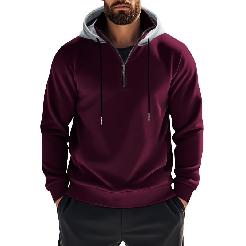 Mens Quarter Zip Hoodie Fall Winter Casual Fleece Hooded Sweatshirt Solid Color Long Sleeve Pullover Top Clothing
