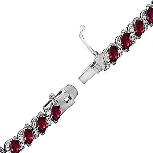 B. BRILLIANT Sterling Silver Created Ruby Marquise-cut Tennis Bracelet for Women Girls with Jewelry Gift Box - Image 6