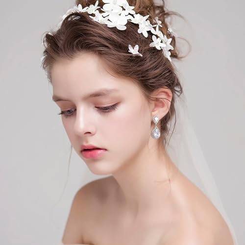 Wedding Zircon Teardrop Clip On Earrings For Brides Women No Piercing Sparkly CZ Silver Dangle Earrings3