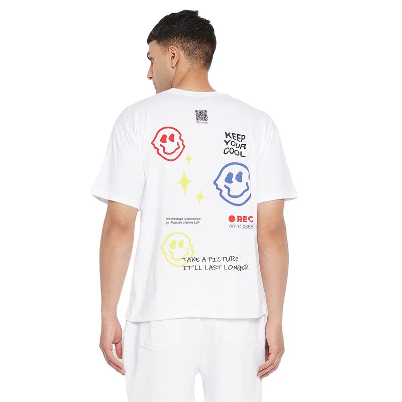 Buy FUGAZEE Men's Stylish White Typography Applique Loose T-Shirt at  Amazon.in