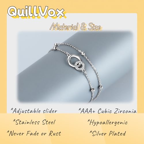 Sister Birthday Present : Cool Gifts for Adult Sister - Sterling Silver Interlocking 2 Circles-Dainty Layering Bracelets for Sisters, Christmas Valentine's Day Jewelry Gifts for BFF3