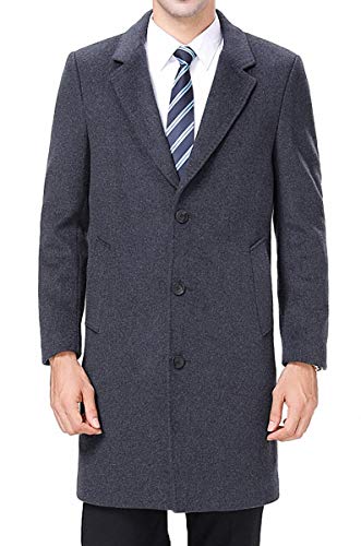 Men's Classical Style Single Breasted Long Dress Coat Wool Coat #00123A Gray S