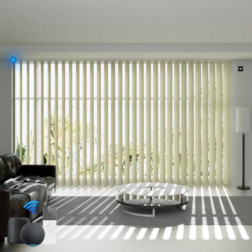 Bliwans Motorized Vertical Blind Compatible with Alexa Google Home?Smart Vertical Blind Remote Control Privacy Reversible Blackou Blinds for Patio Sliding Glass Door Customize Champagne Gold