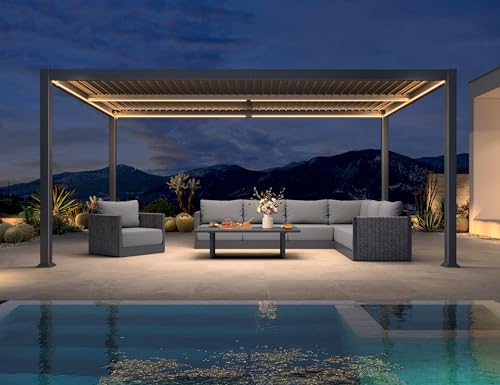 PURPLE LEAF Pergola Bioclimática 3x4,8 m de aluminio con cuchillas orientables y LED, pérgola jardín exterior, resistente a las inclemencias del tiempo, cenador de jardín al aire libre para patio y