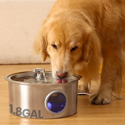 PawsPik Ultra-Quiet Stainless Steel Dog Water Fountain, 1.8-gal