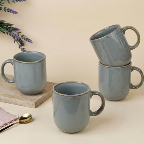 Image of The Earth Store Grey Cylus Coffee Mug - 320ML Ceramic Coffee Mugs Set of 4 | Microwave & Dishwasher Safe Mugs for Gift | Home | Office | Restaurant | Daily Use Tea Mug