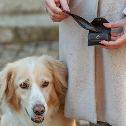 Gusti Leder Kotbeutelspender Lanzo - Hygienebeutelspender Hund Haustier Vierbeiner Schwarz Leder