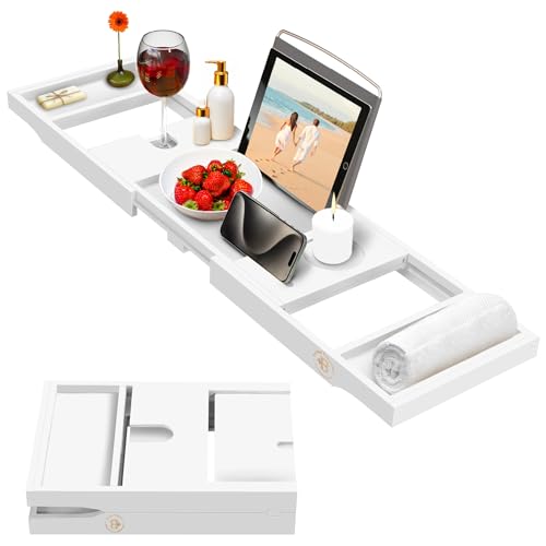 Bambüsi Mesa de Bandeja para bañera, Plegable y Ajustable, Bandeja Plegable para bañera Que Ahorra Espacio, Accesorios de Madera para bañera, día de San Valentín para Mujeres u