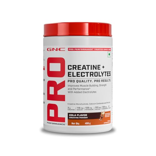 Image of GNC Creatine+ Electrolytes | 3g Creatine Monohydrate + Sodium, Potassium, Calcium, Magnesium | Boosts Muscle Growth, Hydration, Energy & Recovery | Zero Sugar | 100% Veg | 400g | Cola