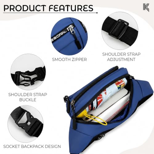 Image of Waist Bag for Man & Woman | Travel Handy Hiking Running Pouch with Zipper | Adjustable Strap Fanny Pack for Documents Money Card Phone Earphone | Lightweight Sport Belt Bag (Blue)