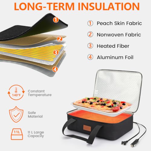Image of Food Warmer Electric Casserole Carrier - Large Heated Lunch Bag for Car Truck,12V /24V /110V,Thermos for hot Food for Potluck Cookouts Parties Picnic,Lasagna Lugger,Fits 9 inchx13 inch Baking Pan (Black)