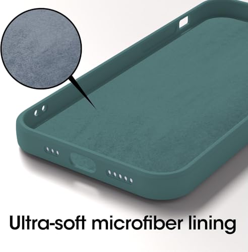 Image of Elzzi Microfiber Square Candy Case Compatible for iPhone 14, Shockproof Slim Back Cover Liquid Silicone Case - Forest Green
