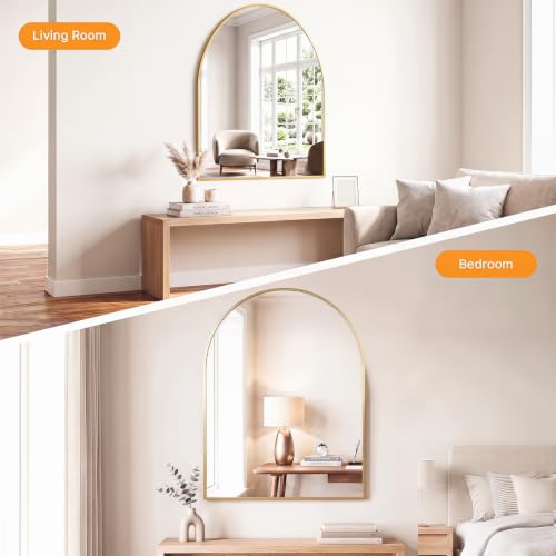Image of Sweetcrispy 30 inchx40 inch Arched Gold Bathroom Mirror, Bathroom Mirrors for Over Sink, Modern Wall Mirrors Arch Decorative for Entryway, Bedroom, Vanity,Horizontal or Vertical Hanging