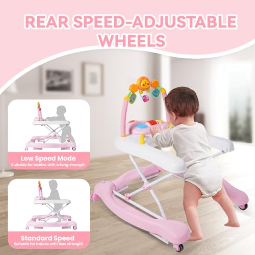baby walker 5 in 1 baby walkers for boys girls 6-12 months foldable walkers for babies with bouncer amp feeding tray music adjustable heights activity walker for infant