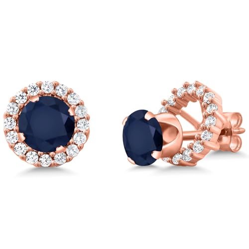 Gem Stone King 18K Rose Gold Plated Silver Round 6MM Gemstone Birthstone Removable Jacket Stud Halo Earrings for Women