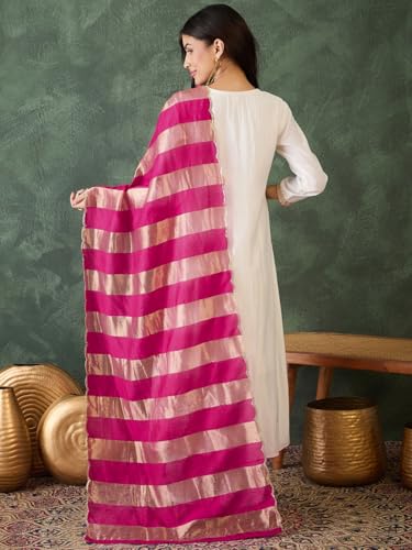 Image of Naixa Women's Chanderi Embroidered Flared Kurta with Pant and Dupatta Sets (NX-762)