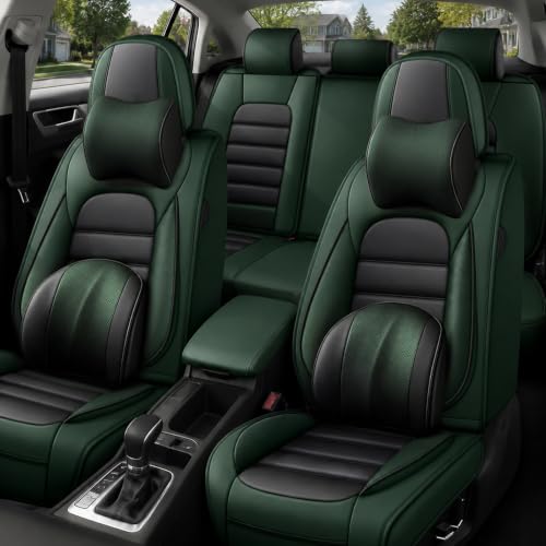 Image of Leather Deluxe Front Seat Covers for Toyota Camry 2015-2026, Black-Green