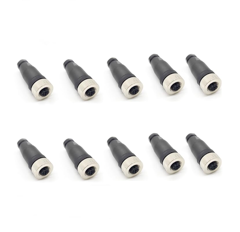 10Pcs M12 4 Pin Female Connector, Straight Field Assembly Wireable Adapter 12mm A Code Industrial Circular Connector IP67 Waterproof Sensor for PG7 Cable Unshiled 250V 4A AC/DC for Electric Bicycles