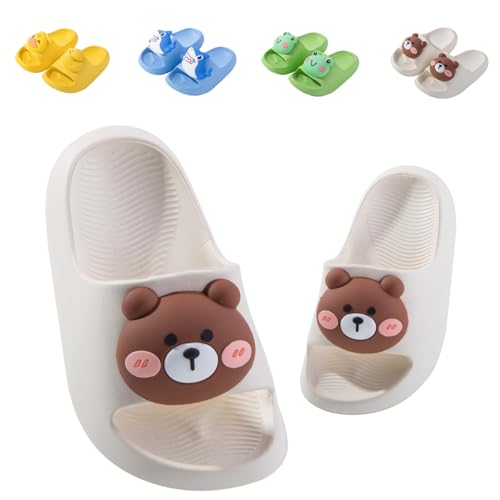 Kids Sliders Toddler Summer Slippers for Boys Girls Beach Flip Flops Anti-Slip Pool Shower Slide Sandals for Children Bear White 762 Little Kid UK 14 (Label Size 220mm)
