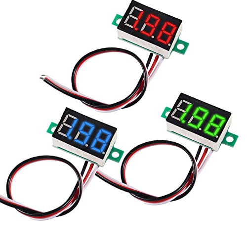 Image of 0.36 inches 3-Wire LED Ultra-Small 0-30V DC Mini Digital Voltmeter Led Voltage Display Red /Blue /Green Three Colors Display (Pack of 3)