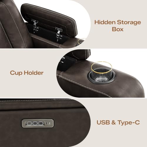 Image of Watson & Whitely Power Reclining Sofa Loveseat with Console, Dark Brown