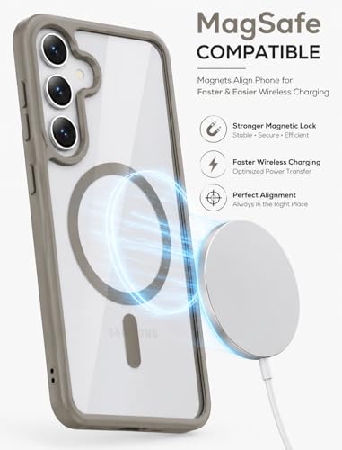 Image of ArmourPro MagSafe Compatible Case for Samsung Galaxy A56, Magnetic Wireless Charging Back Cover with Clear Back, Flexible TPU Bumper, Camera Protection | Natural Titanium