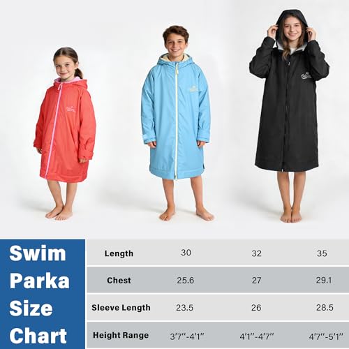 Image of Catalonia Waterproof Kids Swim Parka with Hood, Sherpa Lined Swim Coat with Inner Pocket & Write-On Name Tag