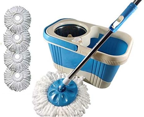 Oxygenta Easy Magic Bucket Spin Mop Double Drive Hand Pressure with 2 Microfiber Mop Head - (Green Assorted)