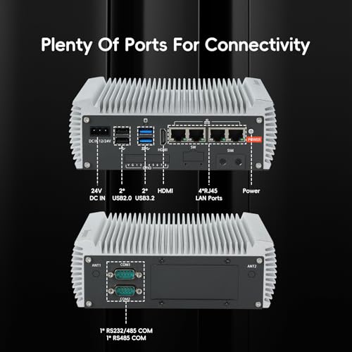 Image of 4*RJ45 Network Ports Industrial mini PC,Fanless mini pc Alder Lake-N97 Quad-core 8GB+128GB, 1*HDMI, 2*USB3.2, 2*USB2.0, 2*COM RS232 /RS485,Windows 11 Pro Linux Samll Desktop Computer