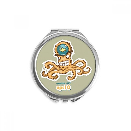 Espejo de bolsillo redondo portátil con diseño de pulpo anaranjado de vida marina