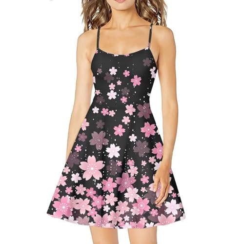 Image of Women's Spaghetti Strap Dress Summer Casual Swing Sundress Girls Beachwear Swing Mini Dress