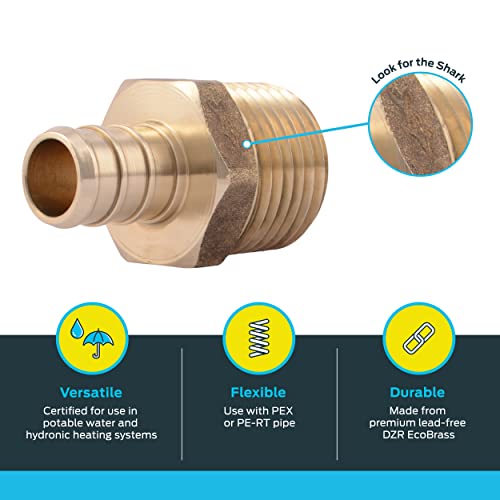 Image of SharkBite 1 /2 Inch Crimp MNPT Male Adapter, Pack of 10, Brass Plumbing Fitting, PEX Pipe, Copper, UC120LFA10