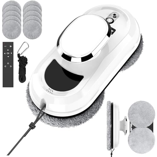 Fensterputzroboter, 5600Pa Fensterroboter Window Cleaning Robot, Intelligente Pfadplanung, mit Fernbedienung und 8 Tüchern, für Fenster innen und außen