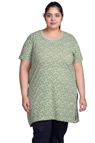 Image of RYSH Women's All-Over Printed Cotton Plus Size Longline T-Shirt with Pockets