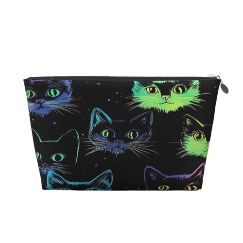 Ginfult Neceser de maquillaje con diseño de gatos de color neón, impermeable, pequeño, portátil, para mujeres y niñas, de viaje