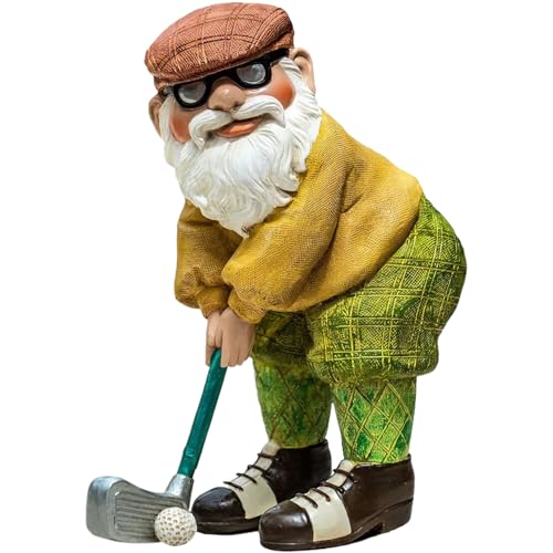 Garden Gnomes 4.7x2.4 Inch Playing Golf Funny Gnome Resin Funny Golf Gnome Statue Novelty Gnome Ornaments for Pation Yard Lawn Indoor Tabletop Home Decor, Garden Gift.