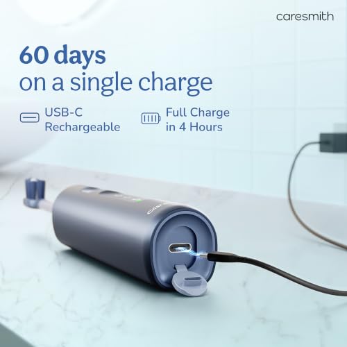 Image of Caresmith SPARK Vibrasonic Electric Toothbrush for Men & Women | Sonic Electric Brush with 2 Brush Heads | 5 Cleaning Modes for Deep Cleaning| Rechargeable Toothbrush with Long Battery Life for Adult