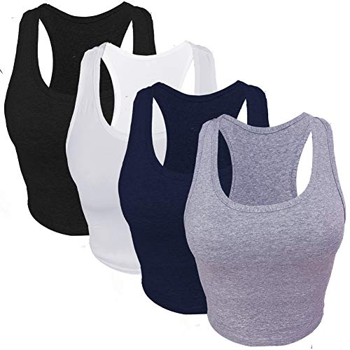 KCDDUMK 4 Pieces Basic Crop Tank Tops Sleeveless Racerback Crop Sport Cotton Top for Women