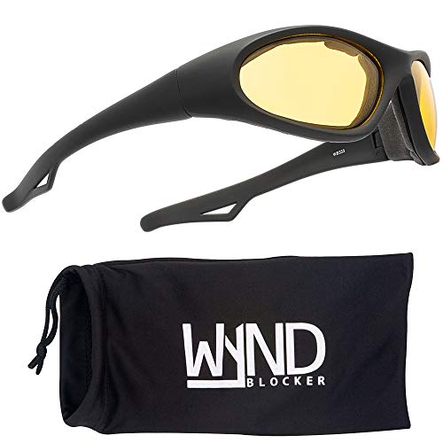 WYND Blocker Wind Resistant Sunglasses Motorcycle, Sports, Driving, Cycling Wrap (Black Matte, Yellow)