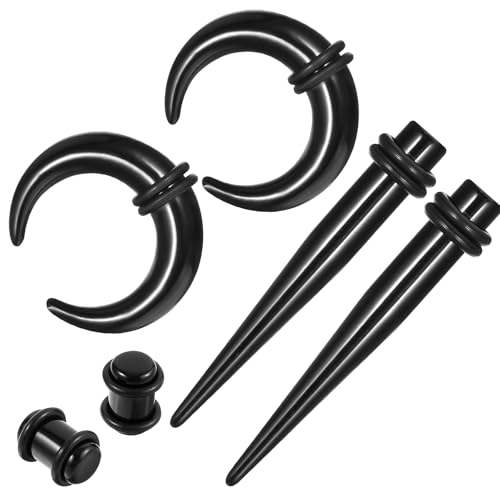 Lusofie 54 Stück Ear Gauges Stretching Kit Ohr-Stretching-Set 14g-0g Tunnel Dehnstäbe Set 1-10 Mm Acryl Pincher Tapers Septum Ringe Expander Plug Acrylic Ohr Ohrdehner Kit Für Damen Mädchen(Schwarz)