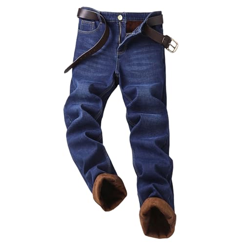 Men's Baggy Jeans Thermal Winter Fleece Lined Thickened Relaxed Fit Stretch Denim Pants Business Casual Pants with Button Fly4
