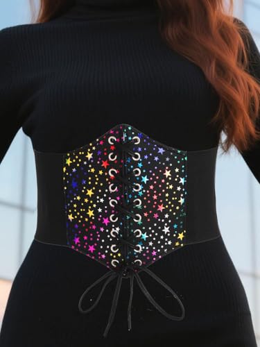 Urieo Lace-up Butterfly Corset Belt Stretchy Tied Waspie Belts Wide Elastic Halloween Dress Cincher Waist Belt for Women4