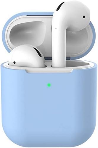 Funda protectora de silicona compatible con Apple Airpods 1 y AirPods 2 LED frontal visible (azul claro)