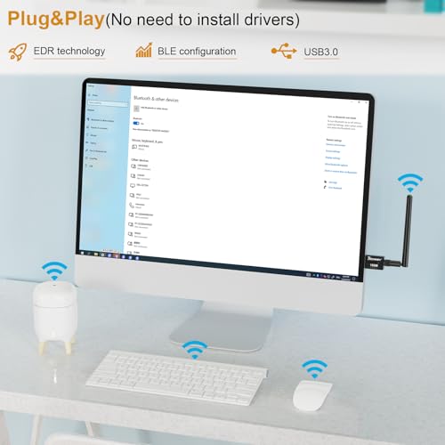 Image of USB Bluetooth 5.4 Adapter for Desktop PC, Long Range 500FT Wireless Transfer for Headphones, Keyboard, Mouse, Compatible with Windows11 /10 /8.1
