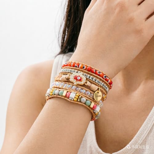 Image of YGLINE Boho Handmade Wrap Leather Tube Crystal Stone Bracelet for Women