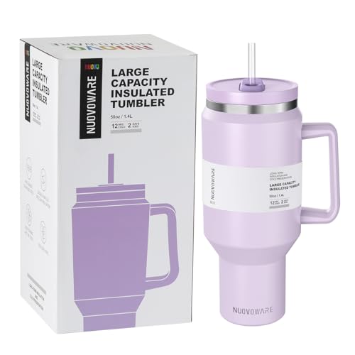 Nuovoware 50oz Tumbler with Handle, Stainless Steel Vacuum Insulated Tumbler with Lid and Straw, Insulated Water Bottle Travel Mug Cup for Water, Iced Tea or Coffee, Cupholder Friendly, Purple Nuovoware 50oz Tumbler with Handle, Stainless Steel Vacuum Insulated Tumbler with Lid and Straw, Insulated Water Bottle Travel Mug Cup for Water, Iced Tea or Coffee, Cupholder Friendly, Purple